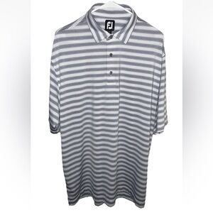 FootJoy Mens Stripe Polo Short Sleeve Shirt 1/4 Button Gray White Size XL EUC